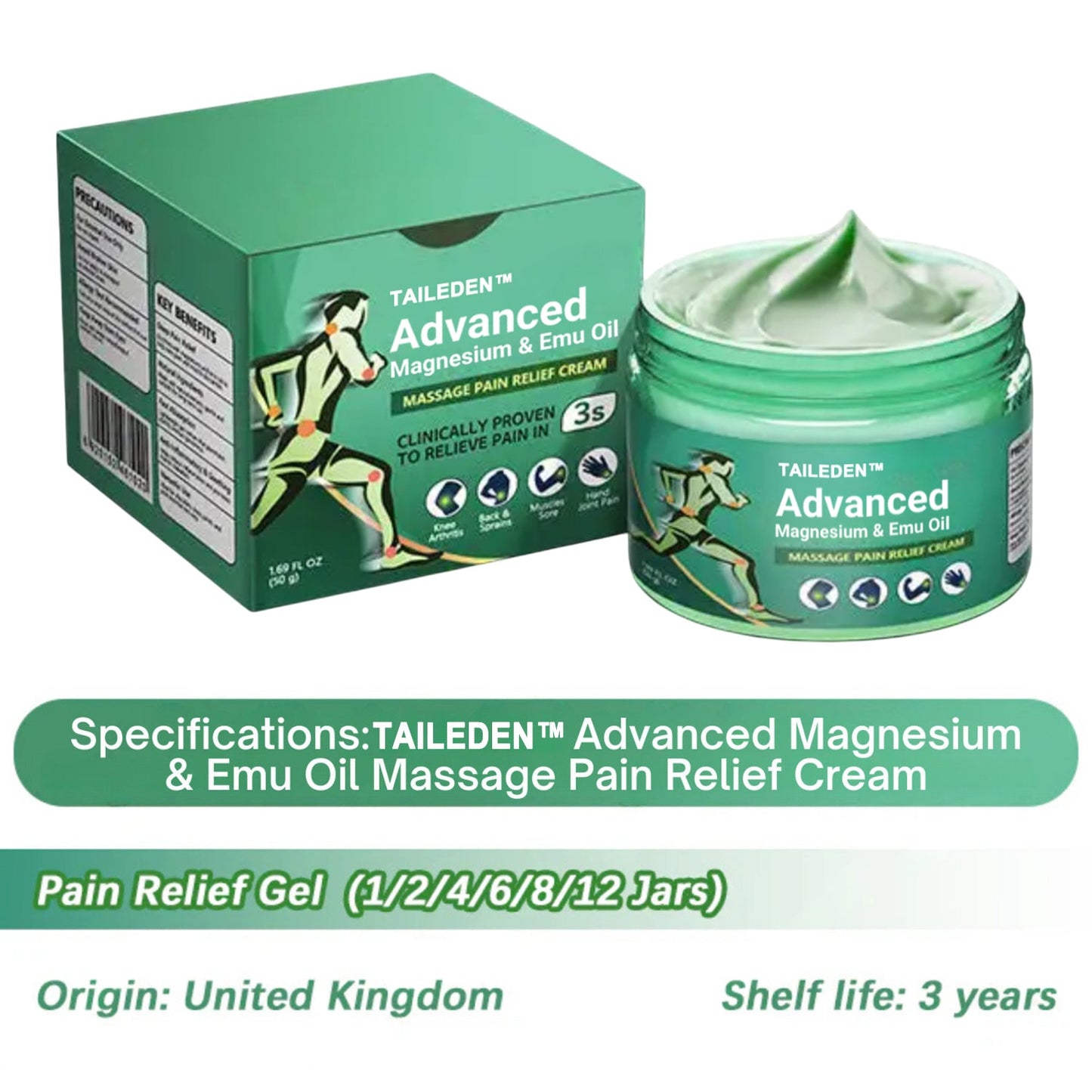TAILEDEN™ Advanced Magnesium & Emu Oil Massage Pain Relief Cream