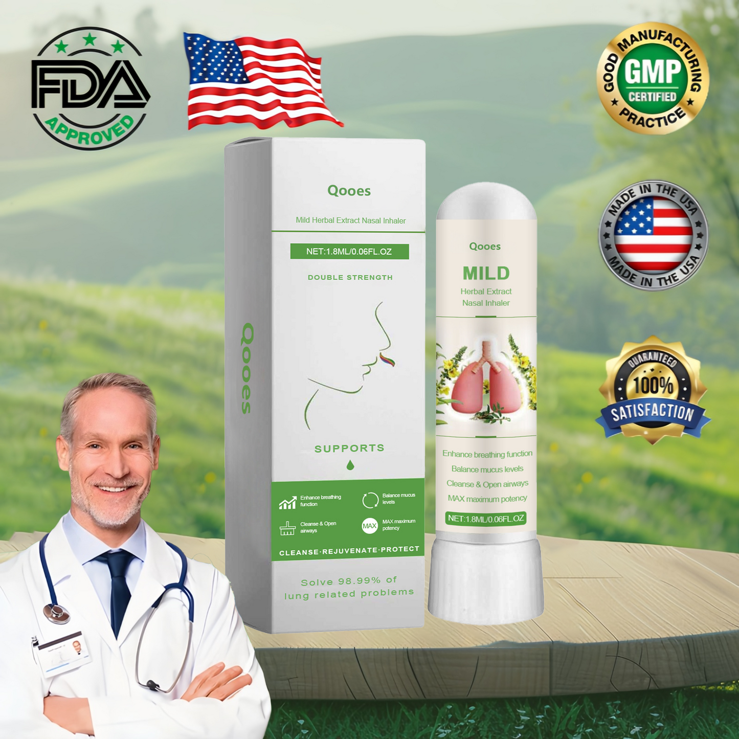 Qooes™ Herbal Detox Inhaler – FDA-Certified Respiratory Relief for COPD